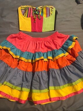 Vibrant Multi-Color Ruffled Mini Dress - Bustier Top & Tiered Skirt
